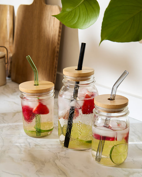 Bamboo Mason Jar Lid - With Straw Hole